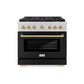 ZLINE Autograph Edition 36 in. 5.2 cu. ft. Paramount Gas Range with 6 Burner DuoPro™ Cooktop and Convection Gas Oven with Black Matte Door and Polished Gold Accents, Open Box-Good Condition