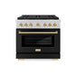 ZLINE Autograph Edition 36 in. 5.2 cu. ft. Paramount Gas Range with 6 Burner DuoPro™ Cooktop and Convection Gas Oven with Black Matte Door and Polished Gold Accents, Open Box-Great Condition