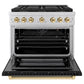 ZLINE Autograph Edition 36 in. 5.2 cu. ft. Paramount Gas Range with 6 Burner DuoPro™ Cooktop and Convection Gas Oven with Black Matte Door and Polished Gold Accents, Open Box-Good Condition