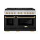 ZLINE Autograph Edition 48 in. 6.7 cu. ft. Paramount Gas Range with 8 Burner DuoPro™ Cooktop and Dual Ovens with Black Matte Doors and Champagne Bronze Accents (PSGRZ-BLM-48-CB) front.
