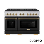 ZLINE Autograph Edition 48 in. 6.7 cu. ft. Paramount Gas Range with 8 Burner DuoPro™ Cooktop and Dual Ovens with Black Matte Doors and Polished Gold Accents, Open Box-Good Condition