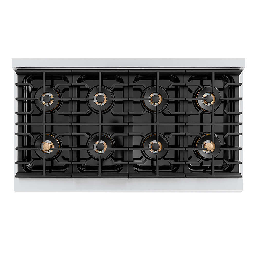 ZLINE Autograph Edition 48 in. 6.7 cu. ft. Paramount Gas Range with 8 Burner DuoPro™ Cooktop and Dual Ovens with Black Matte Doors and Polished Gold Accents, Open Box-Good Condition