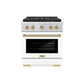 ZLINE Autograph Edition 30 in. 4.2 cu. ft. Paramount Gas Range with 4 Burner DuoPro™ Cooktop and Convection Gas Oven in Stainless Steel with White Matte Door and Champagne Bronze Accents, Open Box-Good Condition
