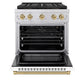ZLINE Autograph Edition 30 in. 4.2 cu. ft. Paramount Gas Range with 4 Burner DuoPro™ Cooktop and Convection Gas Oven in Stainless Steel with White Matte Door and Champagne Bronze Accents, Open Box-Great Condition