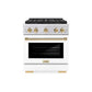 ZLINE Autograph Edition 30 in. 4.2 cu. ft. Paramount Gas Range with 4 Burner DuoPro™ Cooktop and Convection Gas Oven in Stainless Steel with White Matte Door and Polished Gold Accents, Open Box-Great Condition