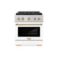 ZLINE Autograph Edition 30 in. 4.2 cu. ft. Paramount Gas Range with 4 Burner DuoPro™ Cooktop and Convection Gas Oven in Stainless Steel with White Matte Door and Polished Gold Accents, Open Box-Good Condition