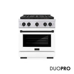 ZLINE Autograph Edition 30 in. 4.2 cu. ft. Paramount Gas Range with 4 Burner DuoPro™ Cooktop and Convection Gas Oven in Stainless Steel with White Matte Door and Matte Black Accents, Open Box-Good Condition