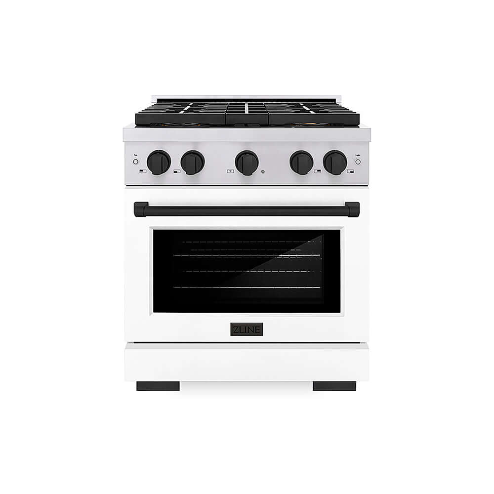 ZLINE Autograph Edition 30 in. 4.2 cu. ft. Paramount Gas Range with 4 Burner DuoPro™ Cooktop and Convection Gas Oven in Stainless Steel with White Matte Door and Matte Black Accents, Open Box-Good Condition