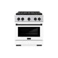 ZLINE Autograph Edition 30 in. 4.2 cu. ft. Paramount Gas Range with 4 Burner DuoPro™ Cooktop and Convection Gas Oven in Stainless Steel with White Matte Door and Matte Black Accents (PSGRZ-WM-30-MB) front.