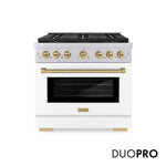 ZLINE Autograph Edition 36 in. 5.2 cu. ft. Paramount Gas Range with 6 Burner DuoPro™ Cooktop and Convection Gas Oven with White Matte Door and Champagne Bronze Accents, Open Box-Good Condition
