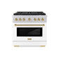 ZLINE Autograph Edition 36 in. 5.2 cu. ft. Paramount Gas Range with 6 Burner DuoPro™ Cooktop and Convection Gas Oven with White Matte Door and Champagne Bronze Accents, Open Box-Good Condition