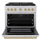 ZLINE Autograph Edition 36 in. 5.2 cu. ft. Paramount Gas Range with 6 Burner DuoPro™ Cooktop and Convection Gas Oven with White Matte Door and Champagne Bronze Accents, Open Box-Good Condition
