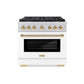 ZLINE Autograph Edition 36 in. 5.2 cu. ft. Paramount Gas Range with 6 Burner DuoPro™ Cooktop and Convection Gas Oven with White Matte Door and Polished Gold Accents, Open Box-Good Condition