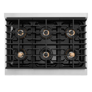 ZLINE Autograph Edition 36 in. 5.2 cu. ft. Paramount Gas Range with 6 Burner DuoPro™ Cooktop and Convection Gas Oven with White Matte Door and Polished Gold Accents, Open Box-Great Condition