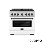 ZLINE Autograph Edition 36 in. 5.2 cu. ft. Paramount Gas Range with 6 Burner DuoPro™ Cooktop and Convection Gas Oven with White Matte Door and Matte Black Accents, Open Box-Good Condition