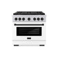 ZLINE Autograph Edition 36 in. 5.2 cu. ft. Paramount Gas Range with 6 Burner DuoPro™ Cooktop and Convection Gas Oven with White Matte Door and Matte Black Accents, Open Box-Good Condition