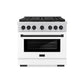 ZLINE Autograph Edition 36 in. 5.2 cu. ft. Paramount Gas Range with 6 Burner DuoPro™ Cooktop and Convection Gas Oven with White Matte Door and Matte Black Accents (PSGRZ-WM-36-MB) front.