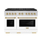 ZLINE Autograph Edition 48 in. 6.7 cu. ft. Paramount Gas Range with 8 Burner DuoPro™ Cooktop and Dual Ovens with White Matte Doors and Champagne Bronze Accents, Open Box-Good Condition