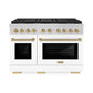 ZLINE Autograph Edition 48 in. 6.7 cu. ft. Paramount Gas Range with 8 Burner DuoPro™ Cooktop and Dual Ovens with White Matte Doors and Champagne Bronze Accents, Open Box-Great Condition