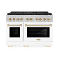 ZLINE Autograph Edition 48 in. 6.7 cu. ft. Paramount Gas Range with 8 Burner DuoPro™ Cooktop and Dual Ovens with White Matte Doors and Polished Gold Accents, Open Box-Good Condition