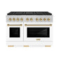 ZLINE Autograph Edition 48 in. 6.7 cu. ft. Paramount Gas Range with 8 Burner DuoPro™ Cooktop and Dual Ovens with White Matte Doors and Polished Gold Accents, Open Box-Great Condition