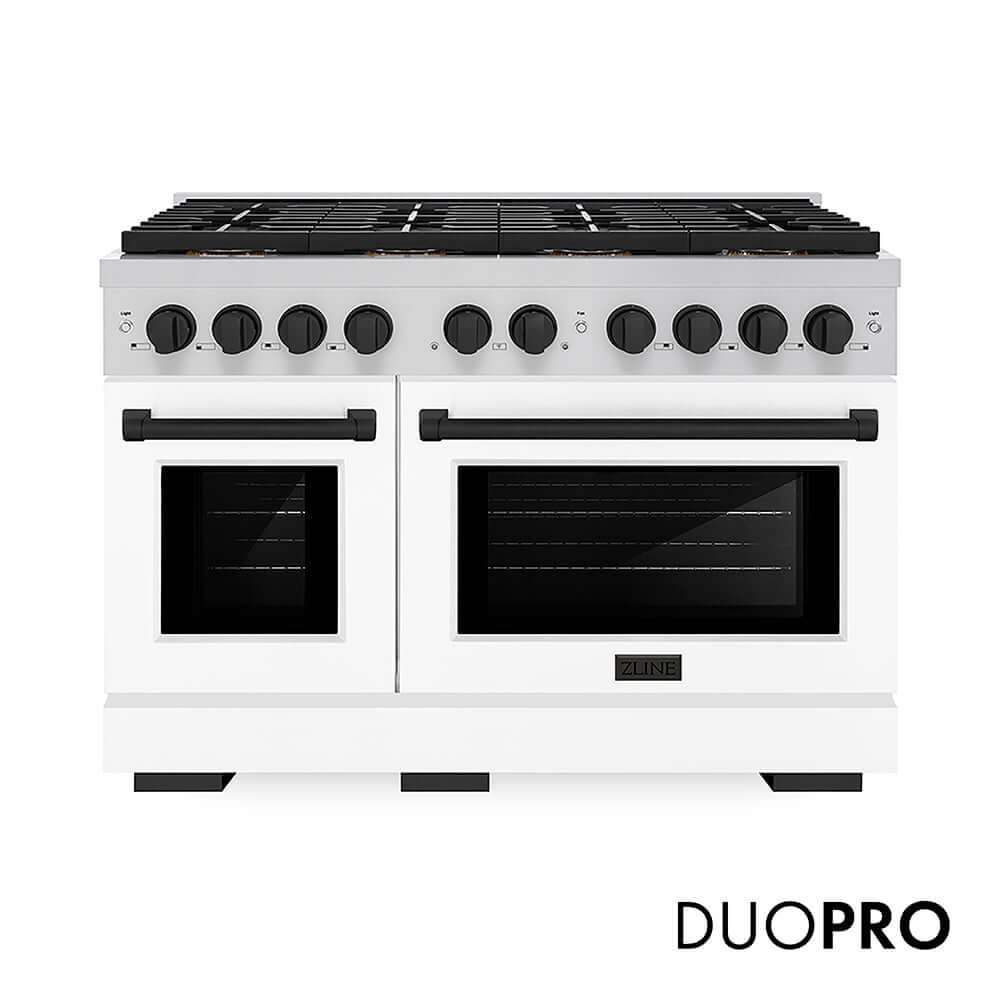 ZLINE Autograph Edition 48 in. 6.7 cu. ft. Paramount Gas Range with 8 Burner DuoPro™ Cooktop and Dual Ovens with White Matte Doors and Matte Black Accents, Open Box-Good Condition