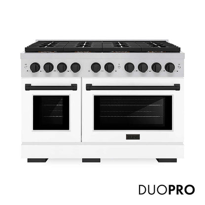 ZLINE Autograph Edition 48 in. 6.7 cu. ft. Paramount Gas Range with 8 Burner DuoPro™ Cooktop and Dual Ovens with White Matte Doors and Matte Black Accents, Open Box-Good Condition