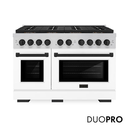 ZLINE Autograph Edition 48 in. 6.7 cu. ft. Paramount Gas Range with 8 Burner DuoPro™ Cooktop and Dual Ovens with White Matte Doors and Matte Black Accents, Open Box-Great Condition