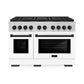 ZLINE Autograph Edition 48 in. 6.7 cu. ft. Paramount Gas Range with 8 Burner DuoPro™ Cooktop and Dual Ovens with White Matte Doors and Matte Black Accents (PSGRZ-WM-48-MB) front.