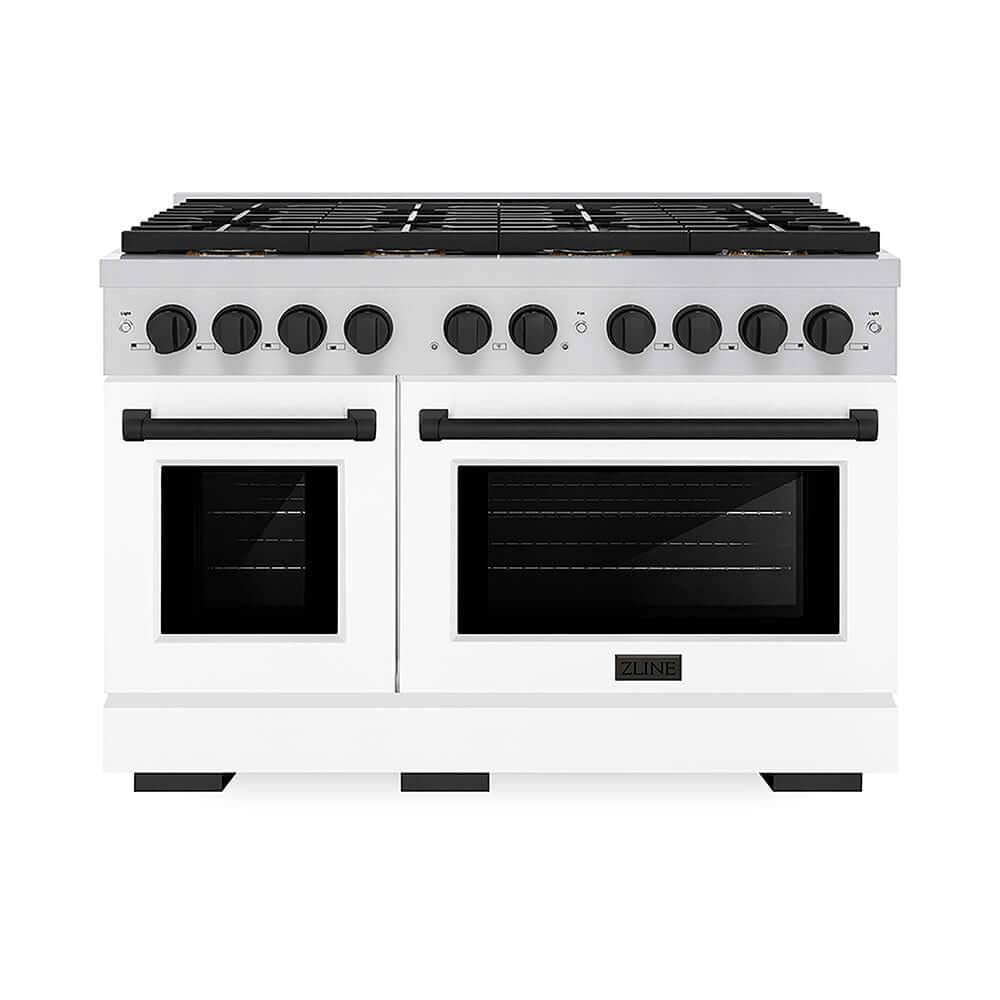 ZLINE Autograph Edition 48 in. 6.7 cu. ft. Paramount Gas Range with 8 Burner DuoPro™ Cooktop and Dual Ovens with White Matte Doors and Matte Black Accents, Open Box-Good Condition