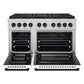 ZLINE Autograph Edition 48 in. 6.7 cu. ft. Paramount Gas Range with 8 Burner DuoPro™ Cooktop and Dual Ovens with White Matte Doors and Matte Black Accents (PSGRZ-WM-48-MB) front, oven open.