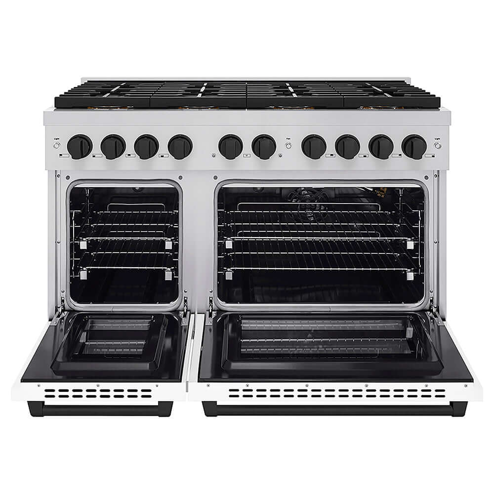ZLINE Autograph Edition 48 in. 6.7 cu. ft. Paramount Gas Range with 8 Burner DuoPro™ Cooktop and Dual Ovens with White Matte Doors and Matte Black Accents, Open Box-Good Condition