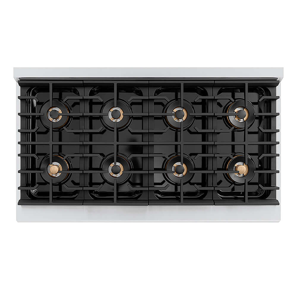 ZLINE Autograph Edition 48 in. 6.7 cu. ft. Paramount Gas Range with 8 Burner DuoPro™ Cooktop and Dual Ovens with White Matte Doors and Polished Gold Accents, Open Box-Good Condition