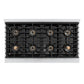 ZLINE Autograph Edition 48 in. 6.7 cu. ft. Paramount Gas Range with 8 Burner DuoPro™ Cooktop and Dual Ovens in Stainless Steel with Champagne Bronze Helix Handles and Accents (PSGRZ-48-KCB) top-down, above cooktop.