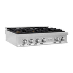 ZLINE 36 in. Legacy Gas Rangetop with 6 Brass Burners and Porcelain Cooktop in Stainless Steel (RT-BR-36) main image.