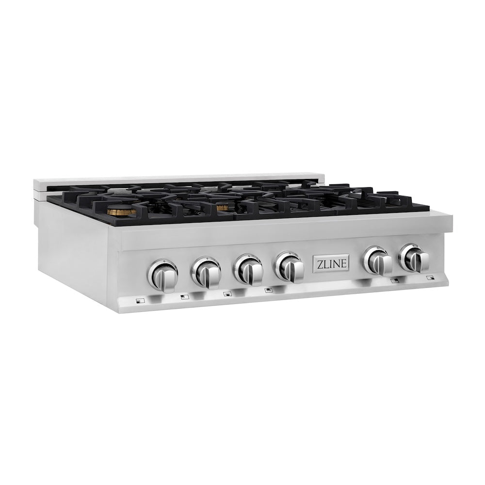 ZLINE 36 in. Legacy Gas Rangetop with 6 Brass Burners and Porcelain Cooktop in Stainless Steel (RT-BR-36) main image.