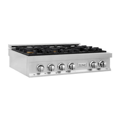 ZLINE 36 in. Legacy Gas Rangetop with 6 Brass Burners and Porcelain Cooktop in Stainless Steel (RT-BR-36) main image.