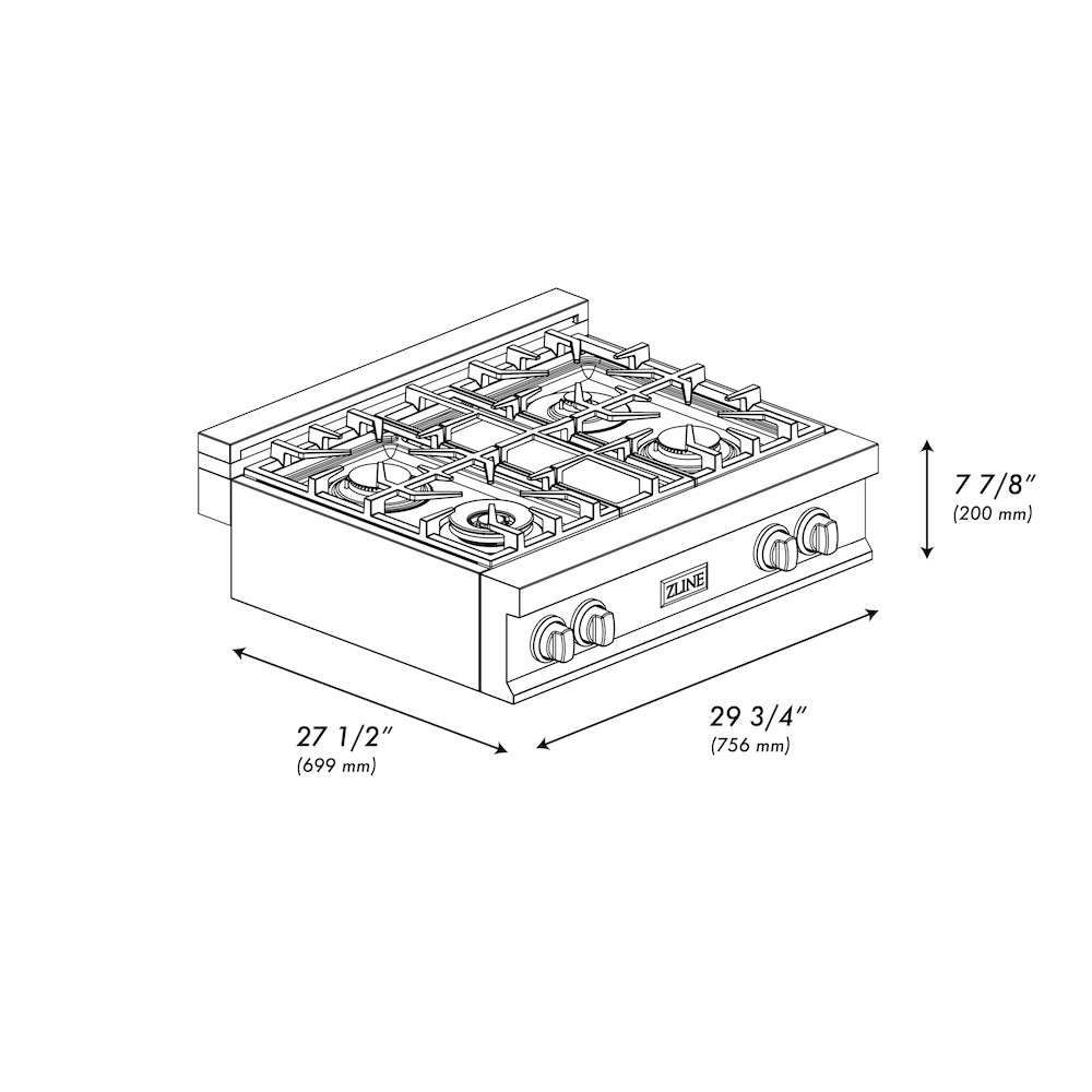 ZLINE Kitchen Package with 30 in. Stainless Steel Rangetop and 30 in. Convertible Range Hood (2KP-RTRH30)