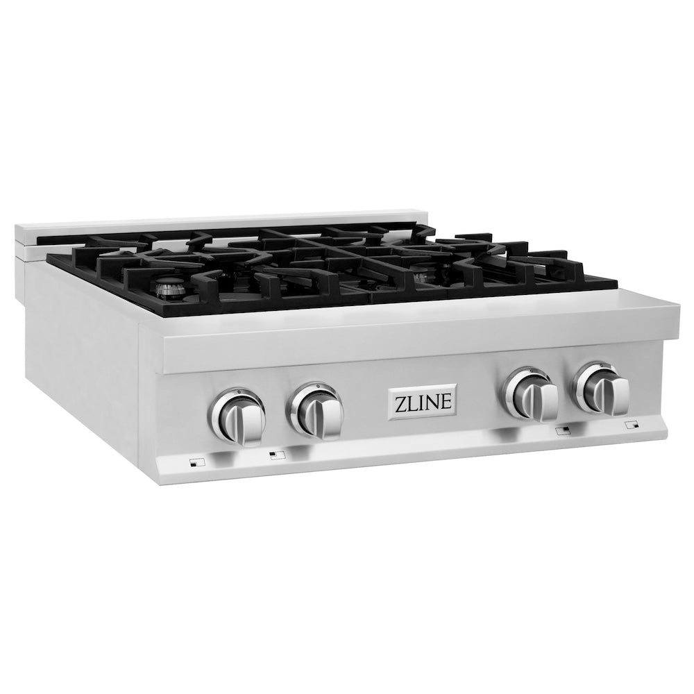 ZLINE 30 in. Legacy Gas Rangetop with 4 Burners and Porcelain Cooktop in Stainless Steel (RT30) side.