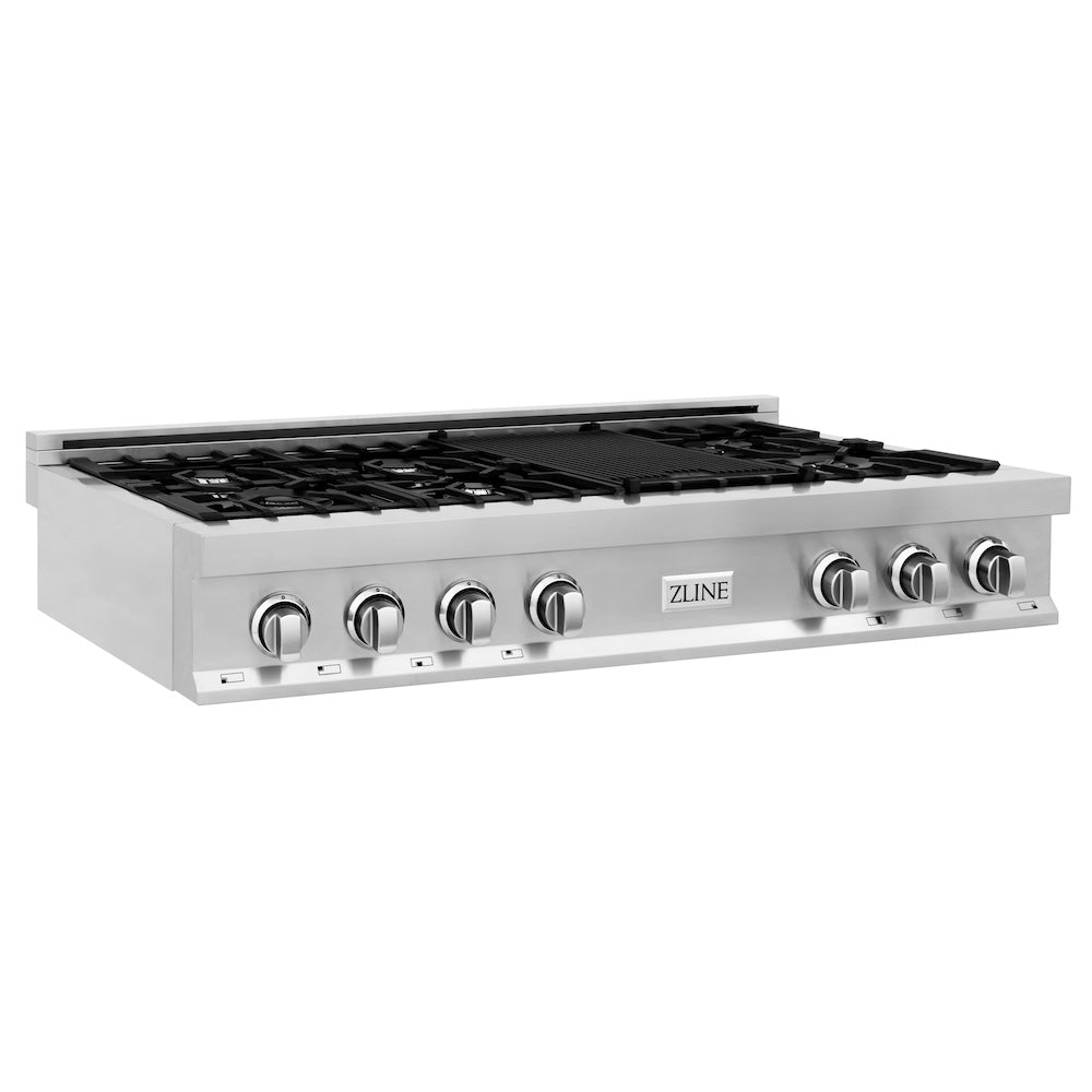 ZLINE 48 in. Porcelain Gas Stovetop with 7 Gas Burners and Griddle (RT48) side, main.