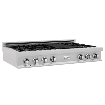 ZLINE 48 in. Legacy Gas Rangetop with 7 Burners and Porcelain Cooktop in Satin Stainless Steel, Open Box-Great Condition