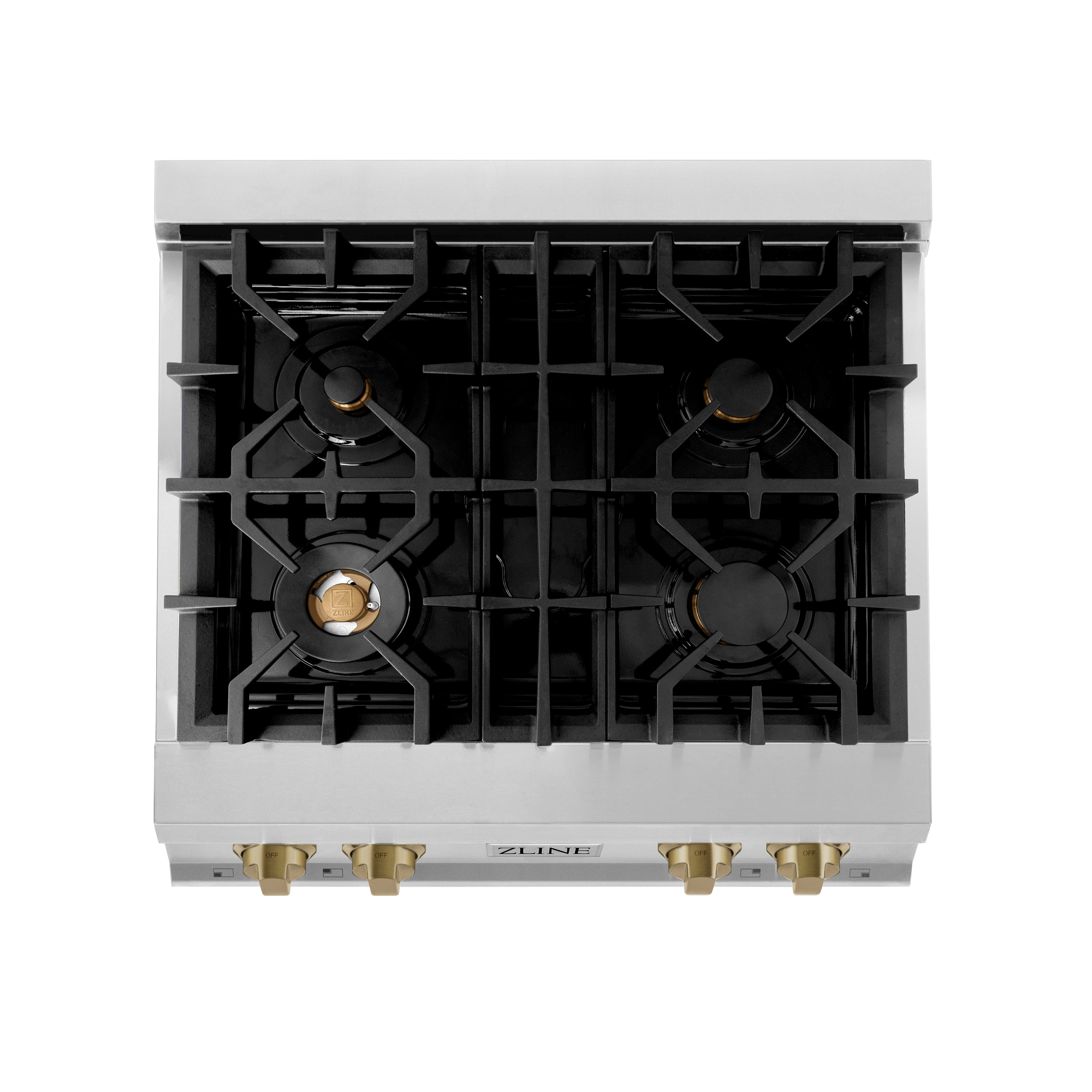 ZLINE Autograph Edition 30 in. Porcelain Rangetop with 4 Gas Burners in Stainless Steel and Champagne Bronze Accents (RTZ-30-CB)