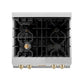 ZLINE Autograph Edition 30 in. Legacy Gas Rangetop with 4 Burners and Porcelain Cooktop in Stainless Steel with Polished Gold Accents (RTZ-30-G) from above, showing cooking surface.