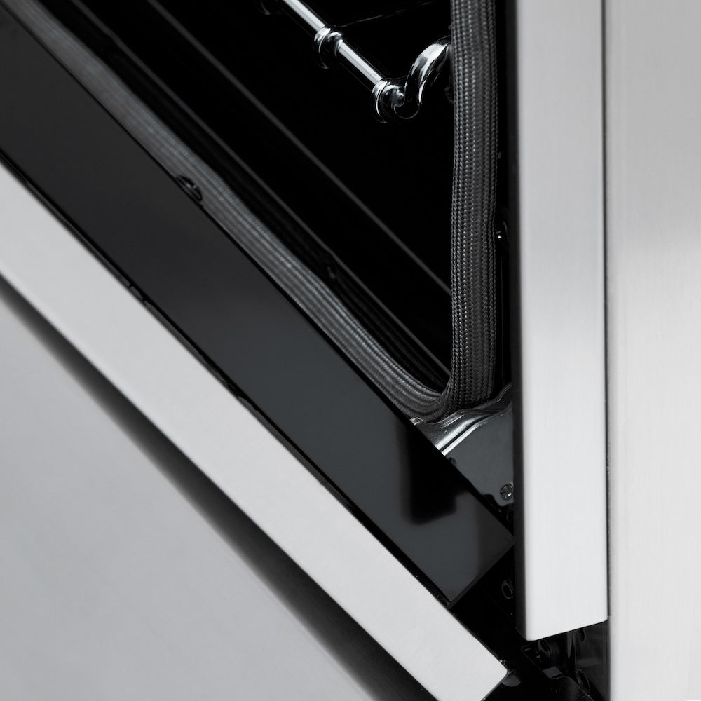 ZLINE 24 in. 2.8 cu. ft. Induction Range with a 4 Element Stove and Electric Oven in Stainless Steel (RAIND-24) StayPut Oven Door Hinges close-up.