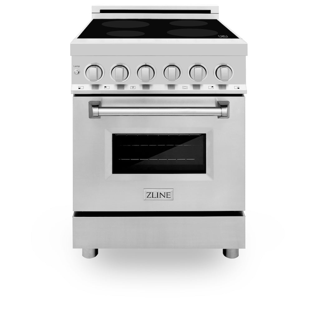 ZLINE 24 in. 2.8 cu. ft. Induction Range with a 4 Element Stove and Electric Oven in Stainless Steel (RAIND-24) front, oven closed.
