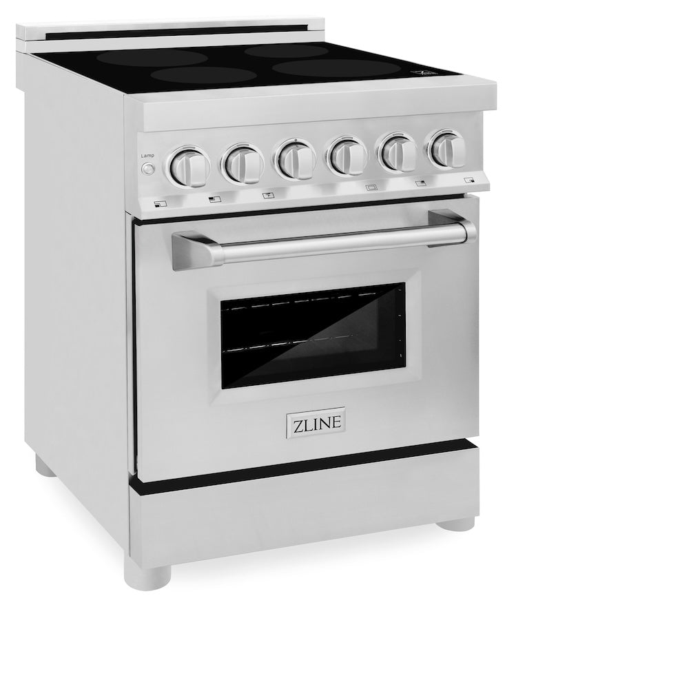ZLINE 24 in. 2.8 cu. ft. Induction Range with a 4 Element Stove and Electric Oven in Stainless Steel (RAIND-24) side, oven closed.