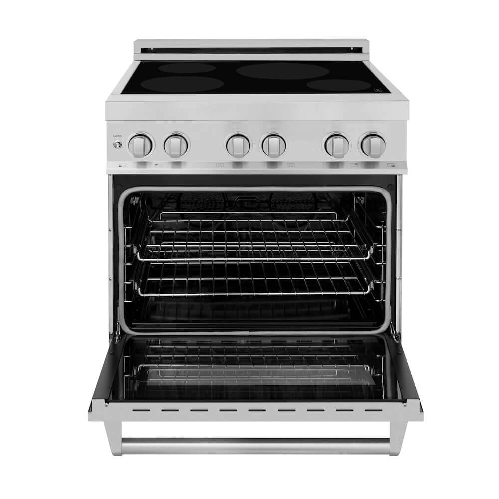 ZLINE 30 in. 4.0 cu. ft. Legacy Induction Range with 4 Element Cooktop and Electric Convection Oven in Stainless Steel, Open Box-Good Condition