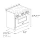 ZLINE 36 in. 4.6 cu. ft. Legacy Induction Range with 5 Element Cooktop and Electric Oven in Stainless Steel and Black Matte Door, Open Box-Good Condition dimensional diagram.