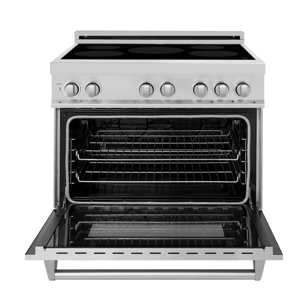 ZLINE 36 in. 4.6 cu. ft. Legacy Induction Range with 5 Element Cooktop and Electric Convection Oven in Stainless Steel, Open Box-Good Condition