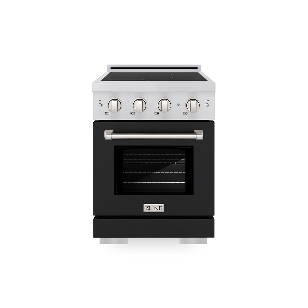 ZLINE 24 in. 3.2 cu. ft. Paramount Induction Range with 3 Element Cooktop and Electric Convection Oven in Stainless Steel with Black Matte Door (SINR-BLM-24) main image.